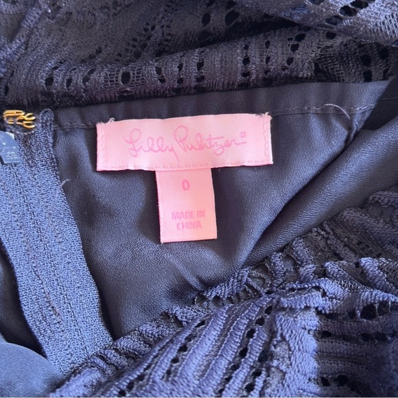 Lilly Pulitzer Hera Lace Dress True Navy Two Tone Feather Lace Size 0 - Picture 9 of 16